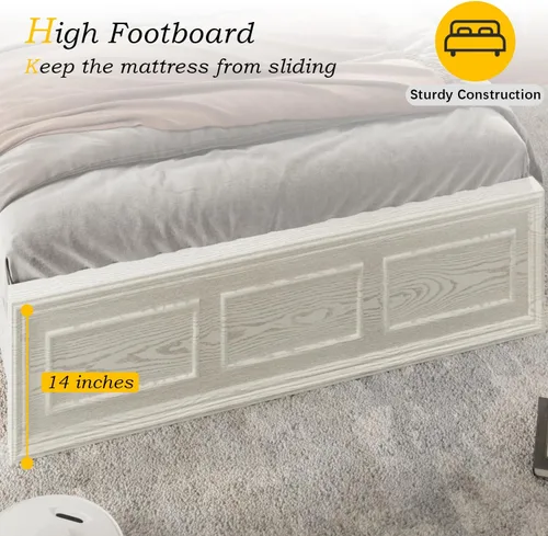 Miniatura 8 de Incyneva Base de cama matrimonial con cabecera ajustable en altura, marco de cama de plataforma de granja con puerto de carga y luces LED,