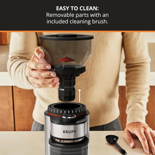 Miniatura 5 de KRUPS Molinillo de café eléctrico de rebaba plana, 18 configuraciones ajustables de molienda, de 2 a 20 tazas por molienda, toque único, molinillo