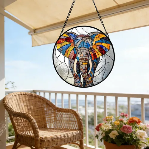 Miniatura 6 de Atrapasoles de Vidrio Manchado para Colgar en Ventana, Elefante Colorido para Capturar el Sol para Puerta, Decoración del Hogar, Atrapasoles de Plata