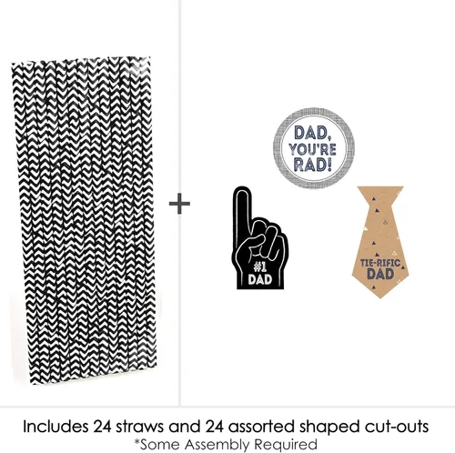 Miniatura 3 de Big Dot of Happiness Juego de 24 pajitas decorativas de papel a rayas con texto en inglés «My Dad is Rad», para fiesta del Día del Padre