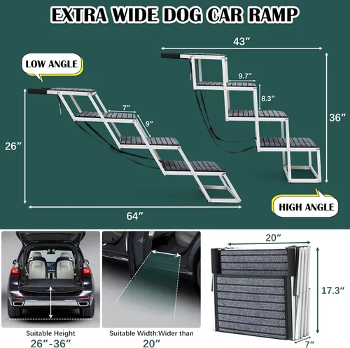 Miniatura 2 de Rampa para perros para automóvil, escalera extra ancha para automóvil para perros grandes, escalones para mascotas de aluminio ligero plegables