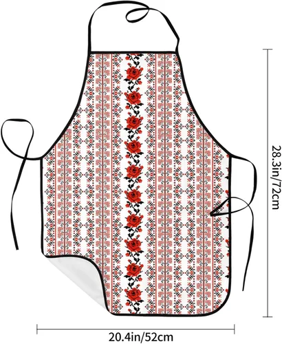 Miniatura 4 de Delantal de chef para hombres y mujeres, estilo bordado ucraniano, color rosa, delantales unisex con cintura ajustable para cocinar, jardinería