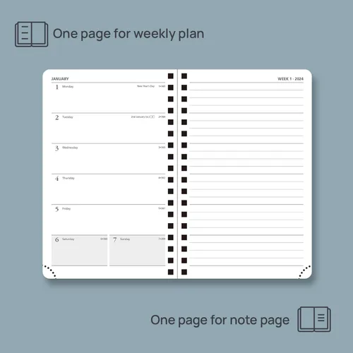 Miniatura 2 de POPRUN Agenda semanal 2024, tamaño de bolsillo, 4 x 6.25 pulgadas, calendario pequeño para bolso con cubierta suave en espiral, regla de plástico