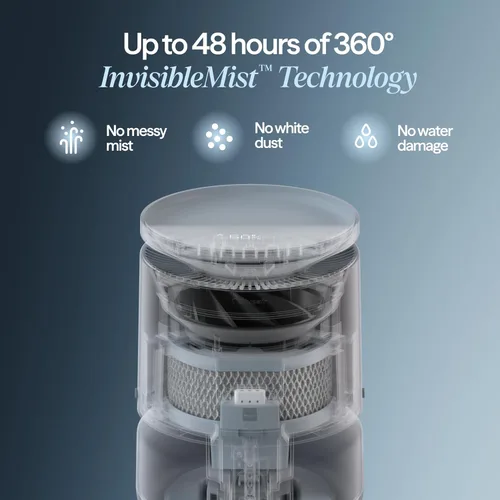 Miniatura 4 de BLUEAIR DreamWell - Humidificador de habitación – 48 horas de llenado superior sin niebla InvisibleMist Tecnología Piedra aromática para aceites Gris