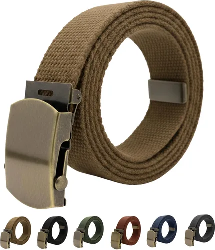 Miniatura 12 de Cinturón de lona para cinturón, cinturón militar, cinturón de golf, cinturón de uniforme con hebilla de latón antiguo y punta de 50 pulgadas