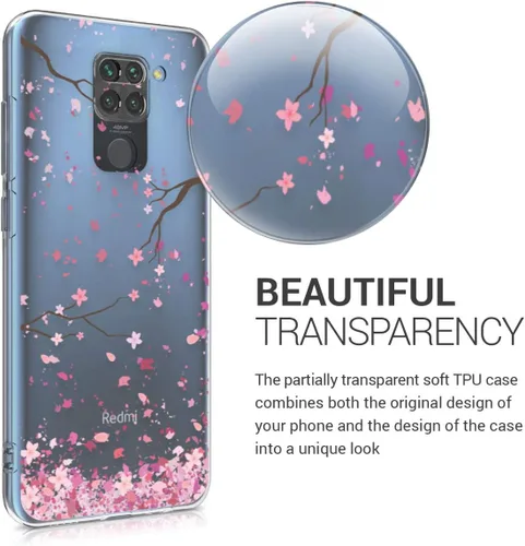 Miniatura 3 de kwmobile Funda transparente compatible con Xiaomi Redmi Note 9 - Funda para teléfono Funda de TPU suave - Flores de cerezo rosa/marrón