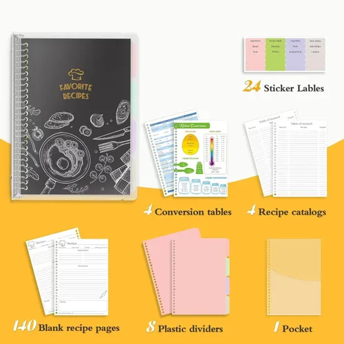 Miniatura 2 de LuBudingJoy Libro de recetas en blanco para escribir en tus propias recetas, libro de recetas familiar extraíble de tapa dura de 8.5 x 11 pulgadas