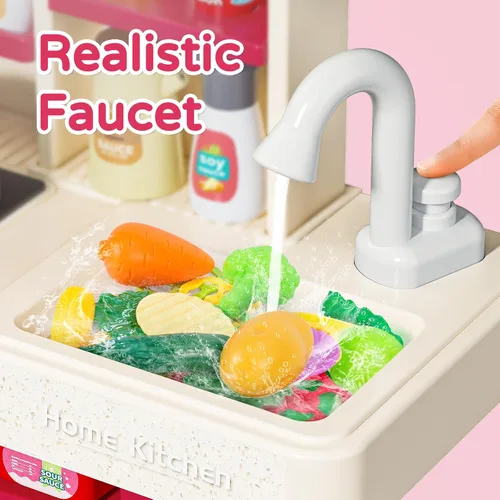 Miniatura 5 de Letapapa Juego de Cocina Infantil, Juguetes de Cocina con Sonido y Luz Realistas, Estufa de Cocina, Fregadero, Comida de Juego y Accesorios de Rojo
