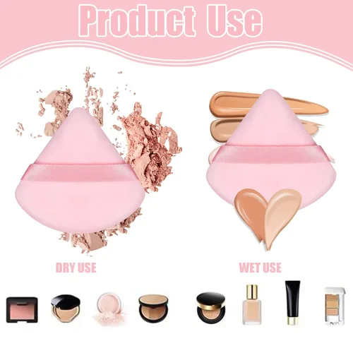 Miniatura 4 de Pimoys 6 esponjas de maquillaje facial, esponja de terciopelo suave triangular, esponja de belleza para polvo suelto (negro, rosa)