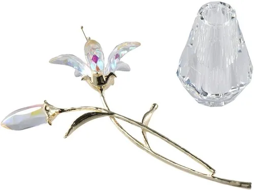Miniatura 6 de Flores de lirio de tigre de cristal con jarrón de cristal, tallo de metal, lirio rosa, regalos coleccionables para mujeres, figuras florales