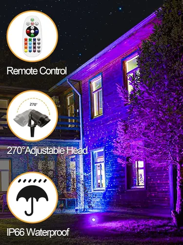 Miniatura 5 de ZUCKEO Focos de Navidad LED para exteriores, para patio, luces RGB de paisaje de 10 W que cambian de color, foco impermeable de 120 V con enchufe