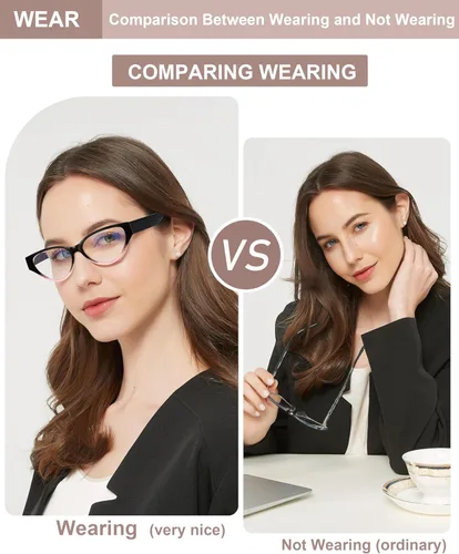 Miniatura 6 de EYEURL Paquete de 4 lentes de lectura con diseño de ojo de gato para mujer, lentes de computadora con bloqueo de luz azul con bisagra de resorte