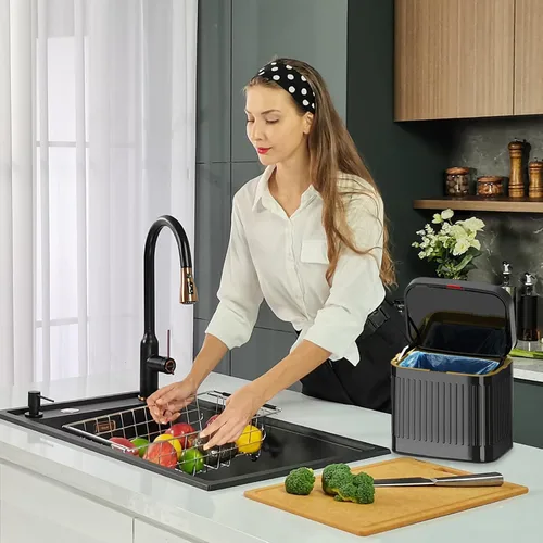 Miniatura 6 de Basurero de cocina para encimera o debajo del fregadero, cubo de compost pequeño de acero inoxidable de 1.05 galones, contenedor de compostaje