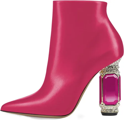 Miniatura 101 de FSJ Botas de tacón alto con punta puntiaguda para mujer, con tacón alto, con cremallera lateral brillante, estilo casual, para uso diario, zapatos