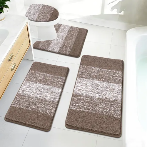 Miniatura 23 de Bsmathom Juego de 4 alfombras de baño, alfombras de baño de microfibra suave y absorbente con alfombra de contorno en forma de U para inodoro y Azul