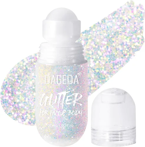 DAGEDA Gel de purpurina corporal, purpurina facial enrollable para maquillaje de sirena, accesorios para festivales, rave, gel holográfico para el