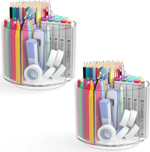 Miniatura 14 de Organizador de Lápices y Bolígrafos de Acrílico Absonic, Porta Lápices Giratório de 360 Grados, Organizador de Ceras para Niños, Organizador