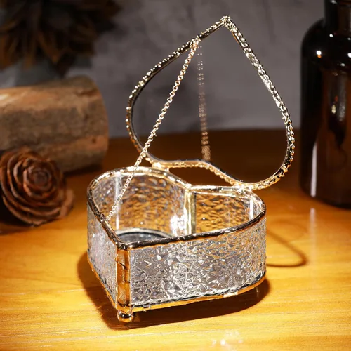 Joyero vintage de cristal para guardar recuerdos, caja de exhibición de anillos y baratijas, decoración del hogar, caja de cristal transparente en