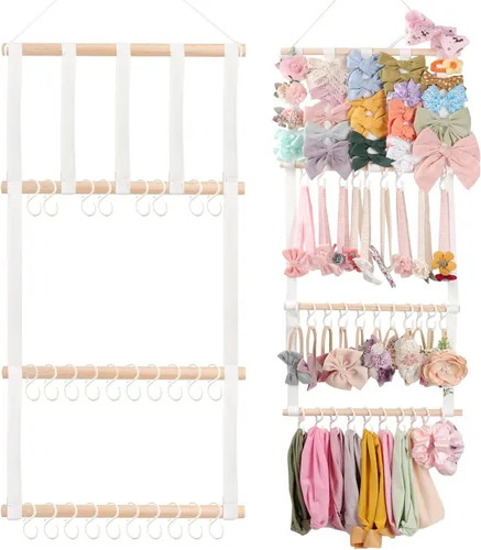 POVETIRE Organizador de lazos para el pelo con soporte para diadema para niñas, organizador de almacenamiento para diademas y accesorios para bebé,