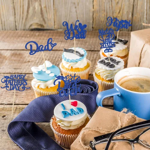 Miniatura 6 de 36 adornos para cupcakes con purpurina azul para el Día del Padre, el mejor papá de la historia, #1 Dad Love Papa Cake Pick Decoraciones para Feliz