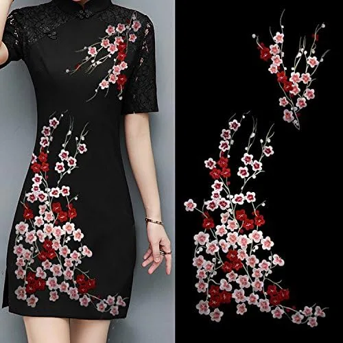 1 juego de tela de encaje floral de flor de ciruelo grande, apliques de encaje con motivos de encaje Venise en relieve para coser (color A)
