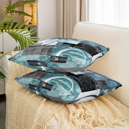Miniatura 3 de Erosebridal Paquete de 4 fundas de almohada con diseño de círculos circulares y retro, color verde azulado degradado, fundas de cojín redondas Multi