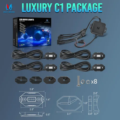 Miniatura 7 de MICTUNING C1 4 Pods RGBW LED Rock Lights – Kit de luces de neón subterráneas multicolor con controlador Bluetooth, modo de música