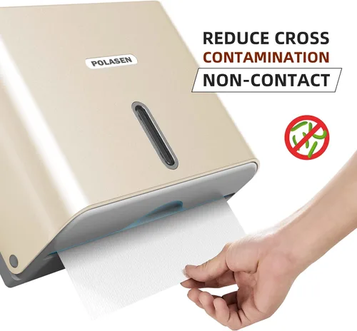 Miniatura 5 de Dispensador de toallas de papel multipliegue para montaje en pared, plástico dorado, gran capacidad, almacenamiento de 250 grados, compatible