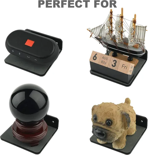 Miniatura 8 de Soporte de altavoz de pared pequeño, soporte para cámara web, teléfonos celulares, enrutador de malla, estante de exhibición acrílico (negro)