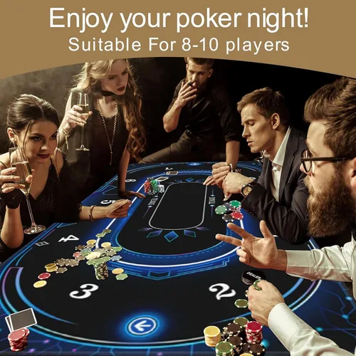 Miniatura 3 de AQQA Tapete de mesa de póquer de lujo de 70 x 35 pulgadas y tablero de póquer, superficie de juego Texas Hold'em de goma para 8-10 jugadores, tapete