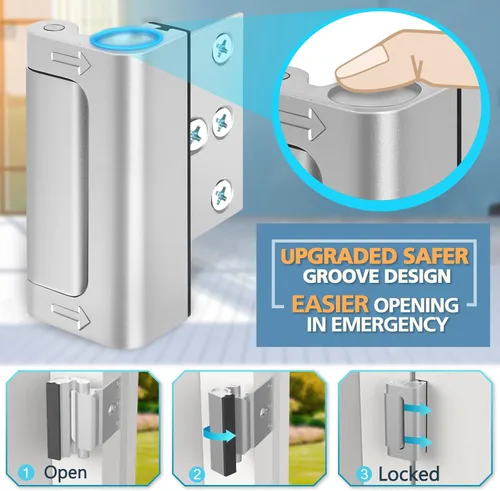 Miniatura 2 de Cerradura de seguridad para el hogar, cerradura de refuerzo de puerta fácil de abrir a prueba de niños con soporte de parada de 3.0 in 800 libras