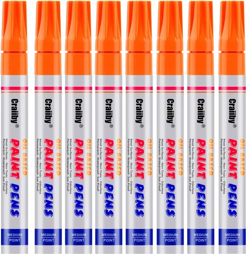 Marcadores de pintura naranja, paquete de 8 bolígrafos de pintura permanente a base de aceite impermeables de secado rápido para pintura de rocas,