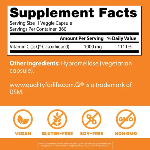 Miniatura 3 de Doctor's Best Vitamina C con Q-C, apoyo inmunológico, sin OMG, sin gluten, sin soja, vegano 360 cápsulas vegetarianas