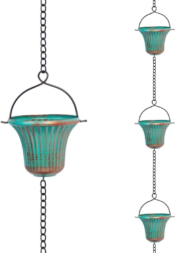 Miniatura 17 de Cadena de lluvia de 13.4 pies, cadenas de lluvia de colibrí para exterior, campana de cadena de lluvia de cobre con 12 tazas, cadena decorativa