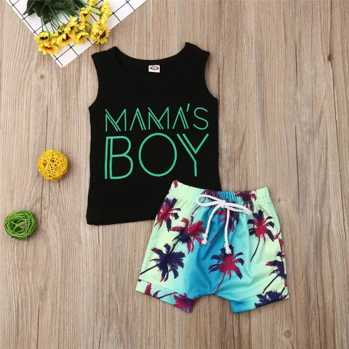 Miniatura 2 de Conjunto de 2 piezas de ropa de verano, con letras impresas, camiseta sin mangas y pantalón corto, para bebé