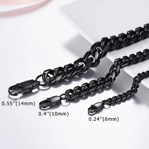 Miniatura 2 de PROSTEEL Pulsera de acero inoxidable para hombres y mujeres, elegantes pulseras de eslabones cubanos, chapado en oro negro de 18 quilates, ancho