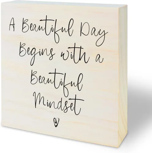 Letrero motivacional de madera, con texto en inglés «A Beautiful Day Begin With A Beautiful Mindset», decoración de mesa de escritorio, regalos para