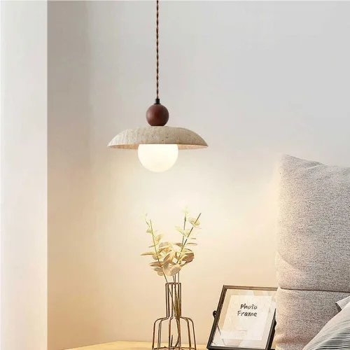 Miniatura 2 de White Globe Glass Pendant Light Nordic Kitchen Island Hanging Lamp Japanese Wabi-Sabi Yellow Travertine Chandelier for Dining Room Bar Counter