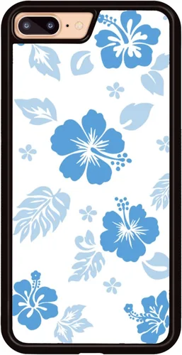 Funda para iPhone 8 Plus y iPhone 7 Plus, linda funda Kawaii azul hibisco hawaiano floral estética floral para niñas preppy mujeres