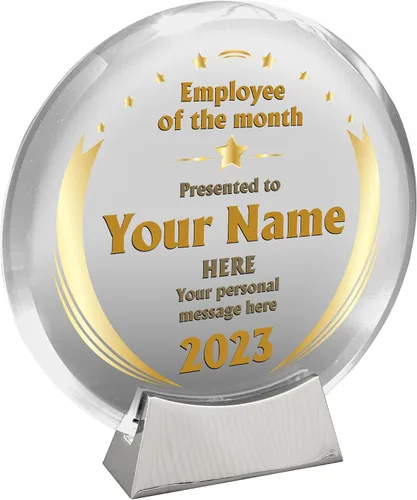 Miniatura 12 de Basic Fundamentals Placa redonda de cristal de platino personalizada, placa como premios y trofeos, placas para empleados de jubilación del mes