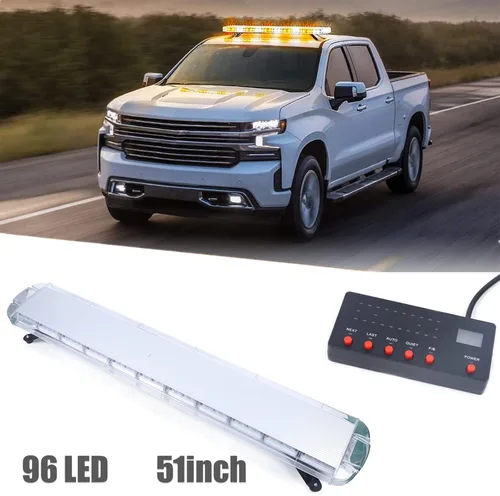 Miniatura 5 de Luz estroboscópica de emergencia de 51 pulgadas, 21 modos intermitentes, tira estroboscópica de 96 LED con interruptor de pantalla digital, barras