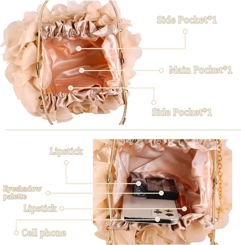 Miniatura 4 de Lanpet Bolsos de mano florales para mujer, bolso de noche de flores de satén, bolsos de fiesta de graduación