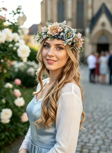 Miniatura 4 de Corona de flores de rosas para novia, diadema floral para el cabello, diadema de flores, halo bohemio con cinta, boda, fiesta, festival, fotos