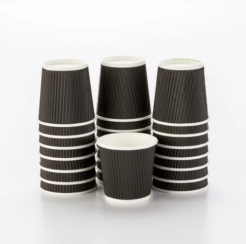 500 unidades de tazas desechables negras de 4 onzas para bebidas calientes con diseño de pared ondulada: no necesita mangas - Perfectas para