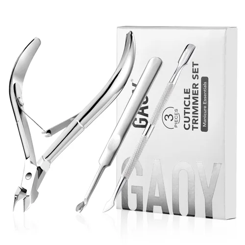GAOY Kit de removedor de cutículas 3 en 1, cortador profesional de cutículas, empujador y pinzas afiladas, herramientas de manicura de acero