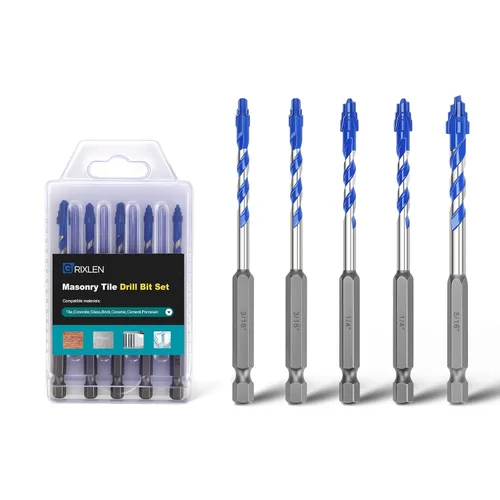Miniatura 22 de Paquete de 5 brocas para azulejos de 1/2 pulgada, brocas de mampostería con vástago hexagonal para azulejos, hormigón, ladrillo, vidrio, porcelana