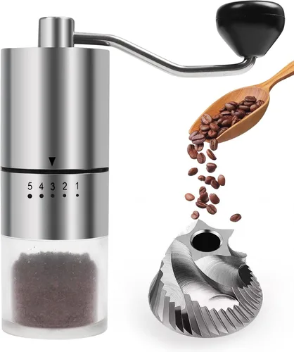 Miniatura 8 de Molinillo de café manual con rebabas de cerámica para expreso, prensa francesa, 5 ajustes ajustables, molinillo de café de mano, para uso doméstico