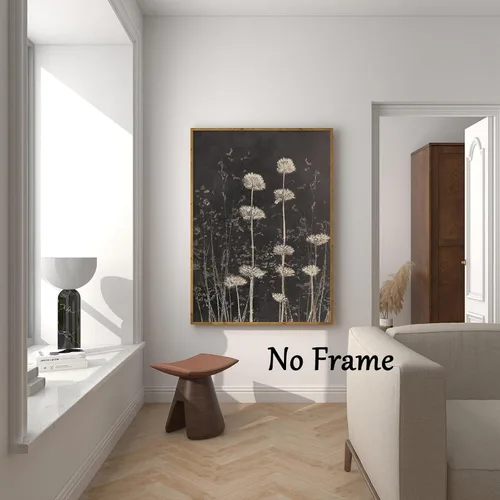 Miniatura 3 de Lienzo de diente de león en blanco y negro, diseño vintage de diente de león, póster de plantas en blanco y negro, pintura de lienzo de flores