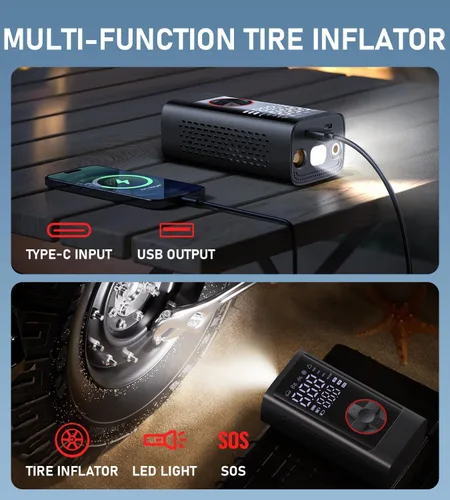 Miniatura 7 de Compresor de aire portátil para inflador de neumáticos, bomba de aire inalámbrica para neumáticos de automóvil, Inflador de neumáticos portátil