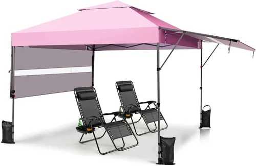 Miniatura 16 de Tangkula Toldo desplegable de 10 x 17.6 pies con toldos dobles ajustables, tienda de campaña para exteriores de 2 niveles con 8 estacas, 4 cuerdas